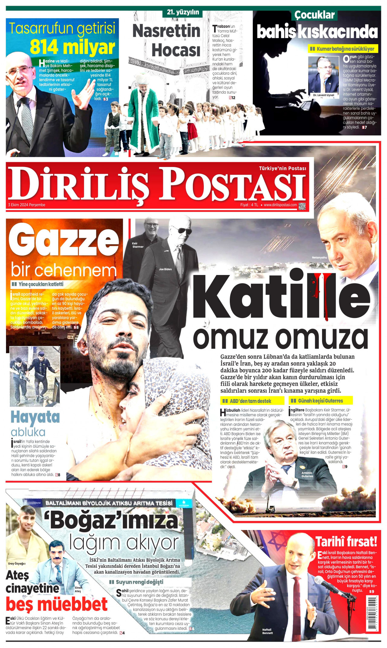 DİRİLİŞ POSTASI 3 Ekim 2024 Gazete Manşeti Büyük