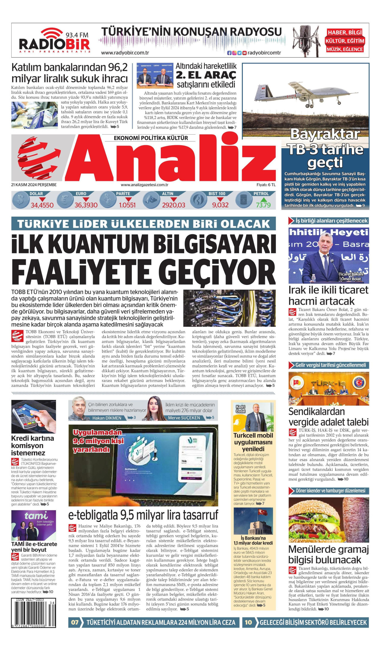 ANALİZ 21 Kasım 2024 Gazete Manşeti Büyük