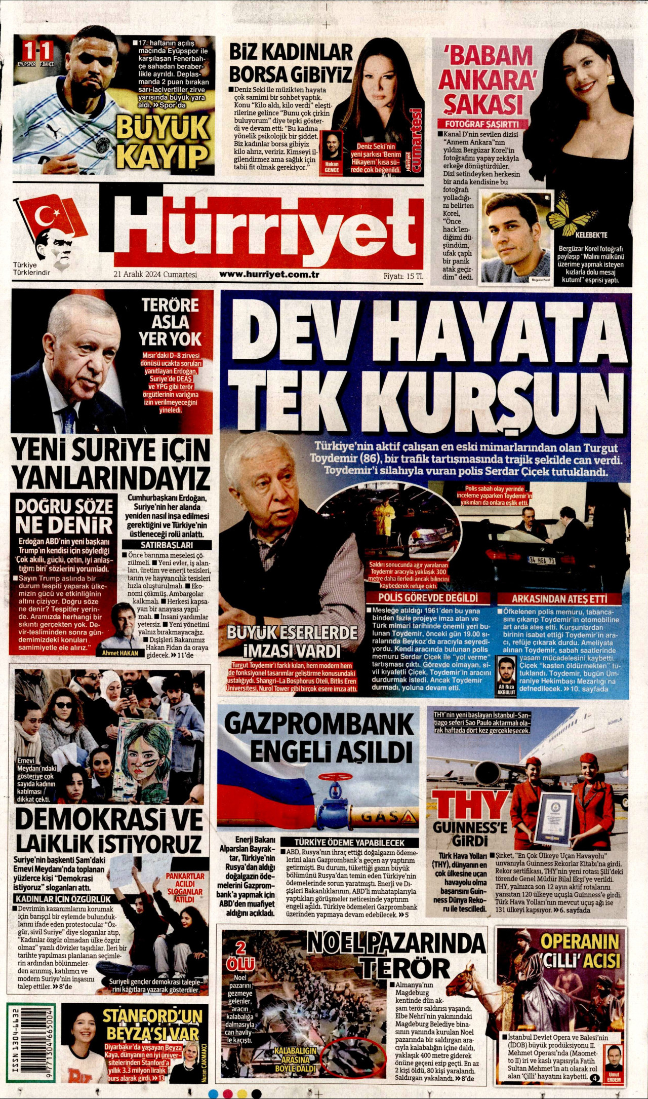 HÜRRİYET 21 Aralık 2024 Gazete Manşeti Büyük